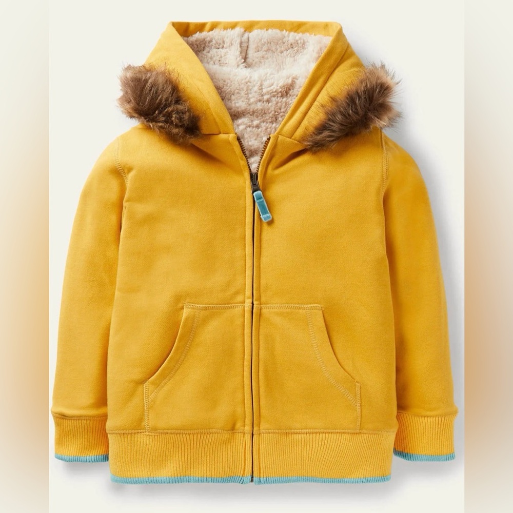 Mini Boden Fun Shaggy-lined Hoodie, Honeycomb Yellow Lion, Size 4-5y